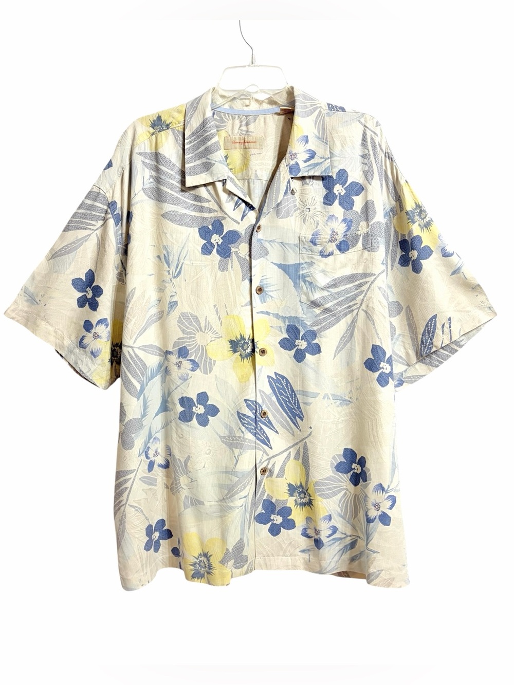 Tommy Bahama Silk Floral Hawaiian Aloha Shirt Mens XL CrSFeam Tropical Vacation
